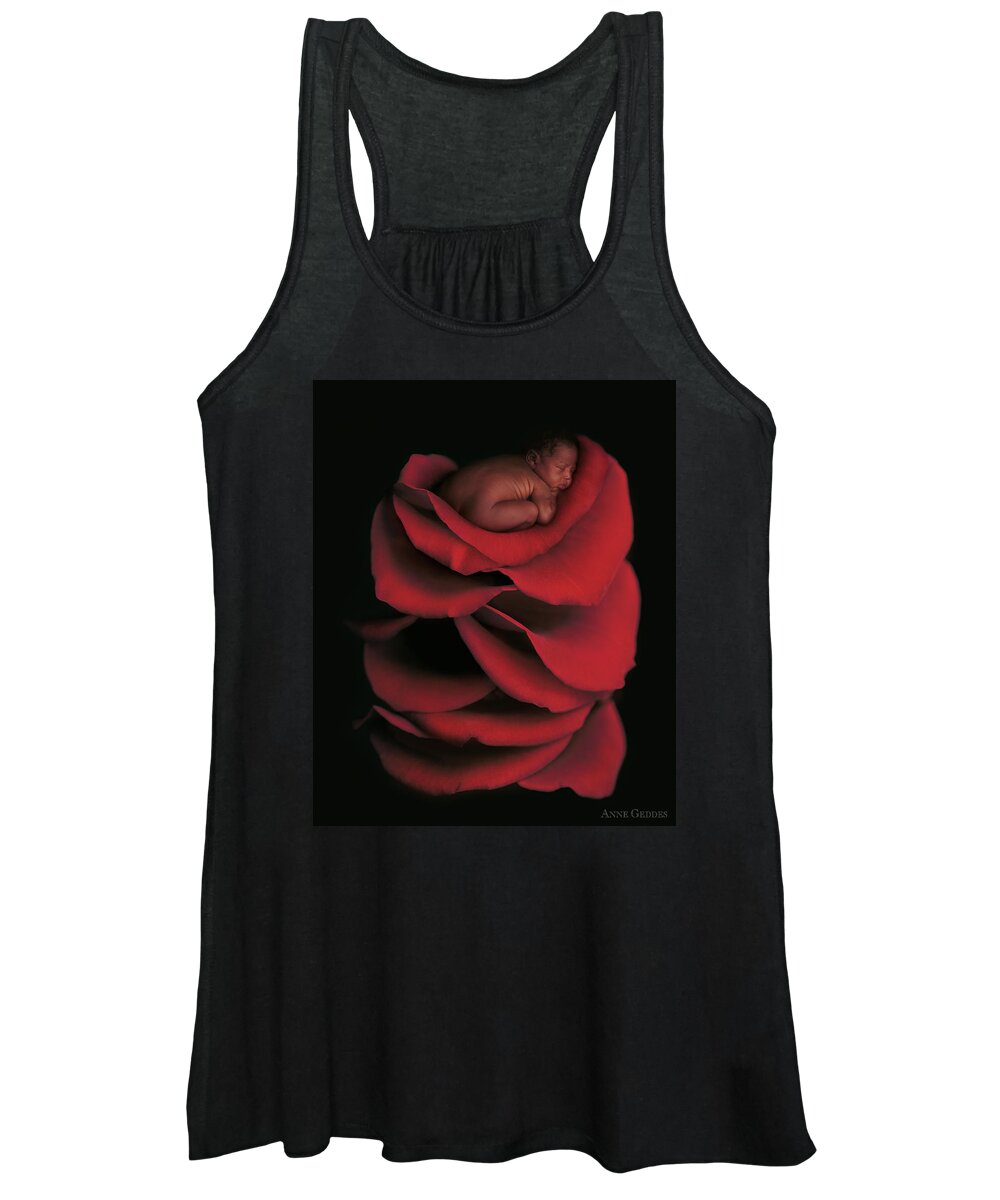 Rose Women's Tank Top featuring the photograph Kwasi On A Bed Of Rose Petals by Anne Geddes