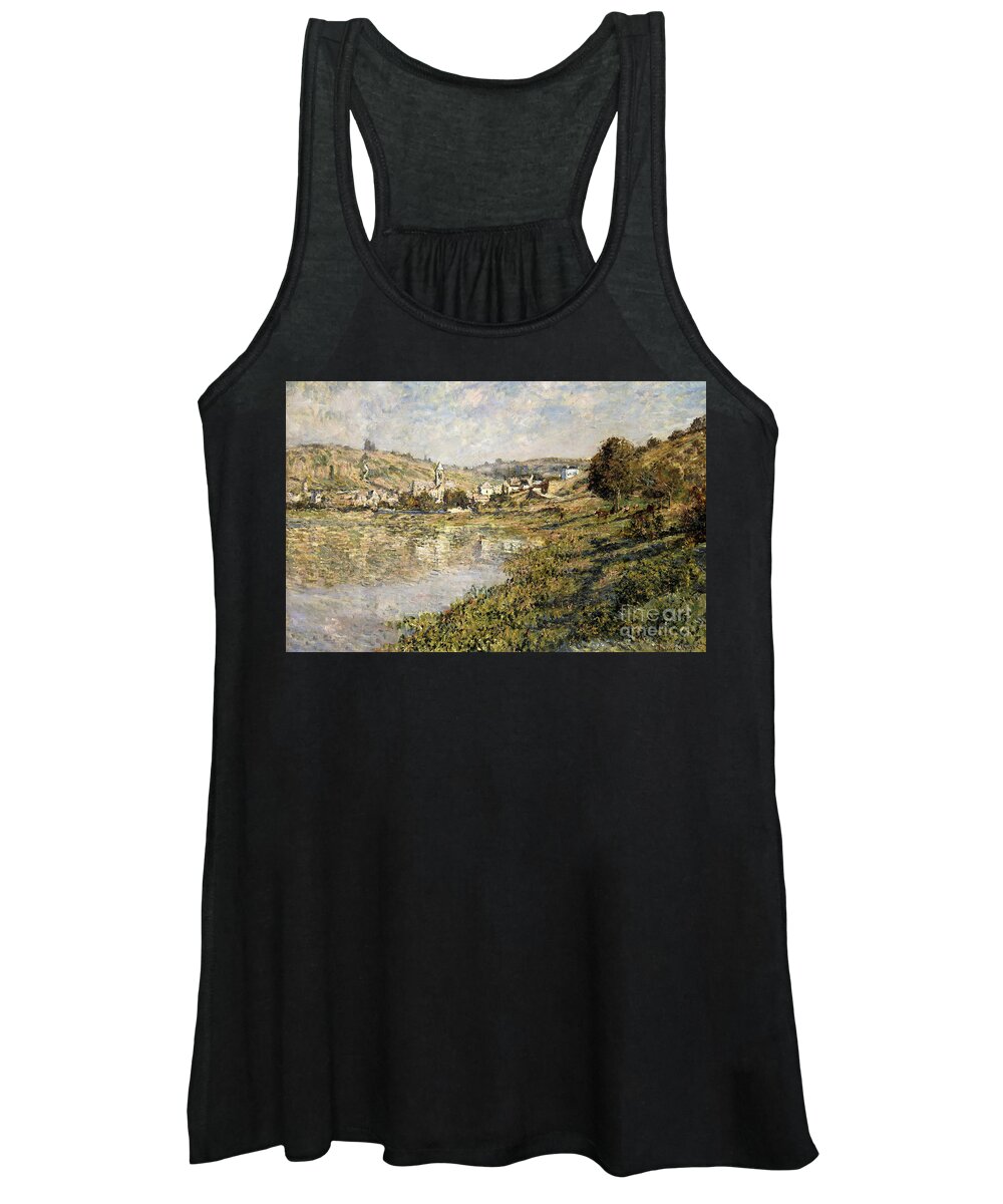 French Women's Tank Top featuring the painting Vetheuil, 1879 by Monet by Claude Monet