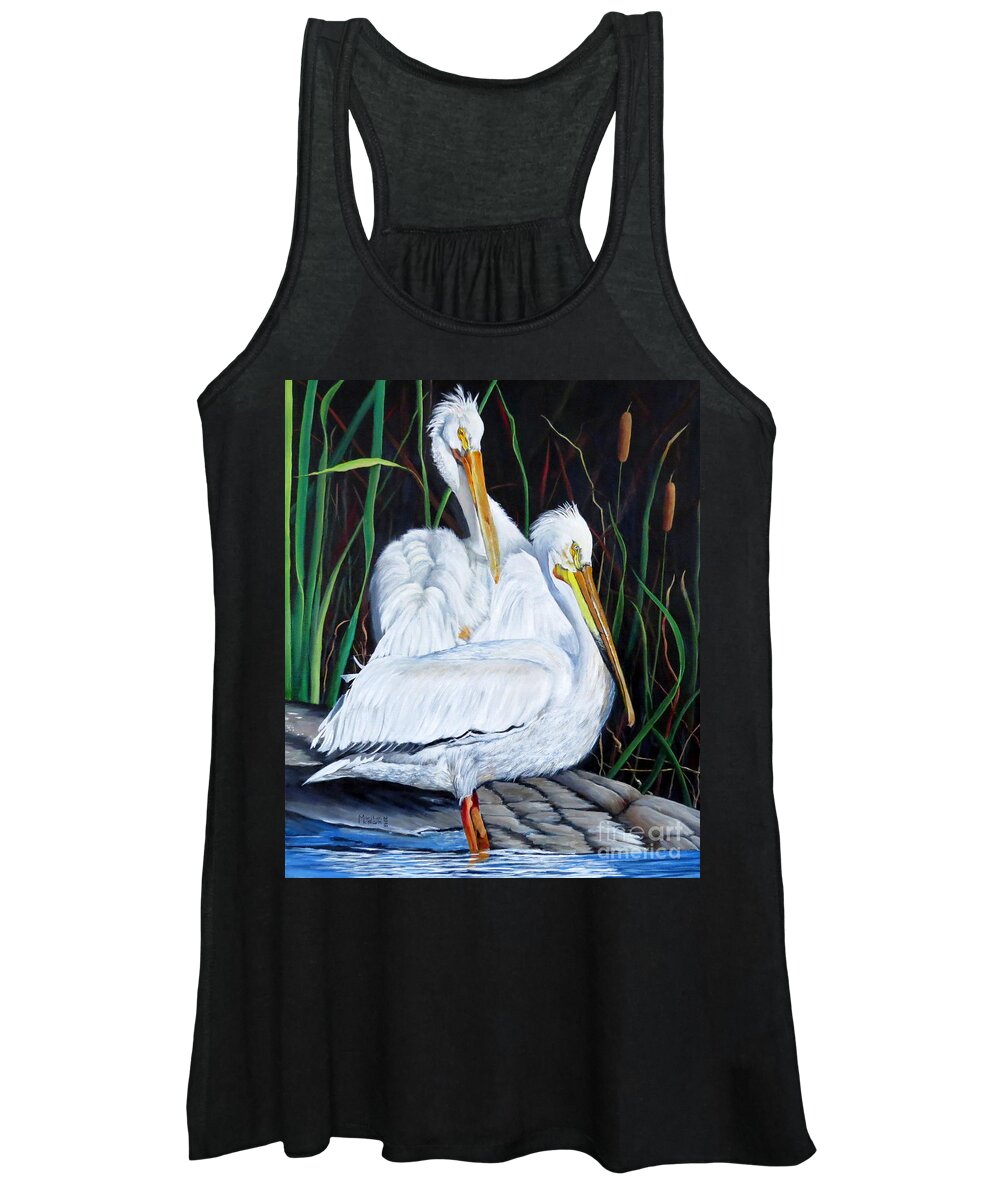 Pelican Women's Tank Top featuring the painting 2's Company by Marilyn McNish