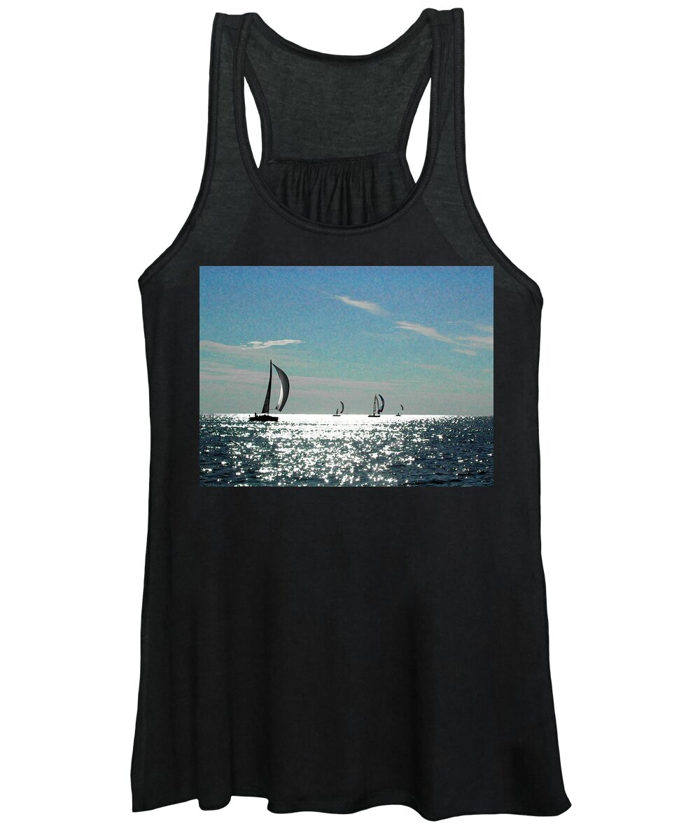 Fairhope Women's Tank Top featuring the photograph 4 Boats on the Horizon by Michael Thomas