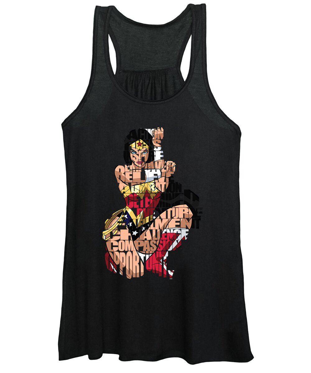 Wonder Woman Women's Tank Top featuring the mixed media Wonder Woman Inspirational Power and Strength Through Words #4 by Marvin Blaine