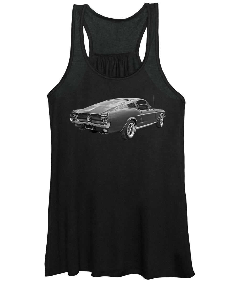 Ford Mustang Women's Tank Top featuring the photograph 67 Fastback Mustang in Black and White by Gill Billington