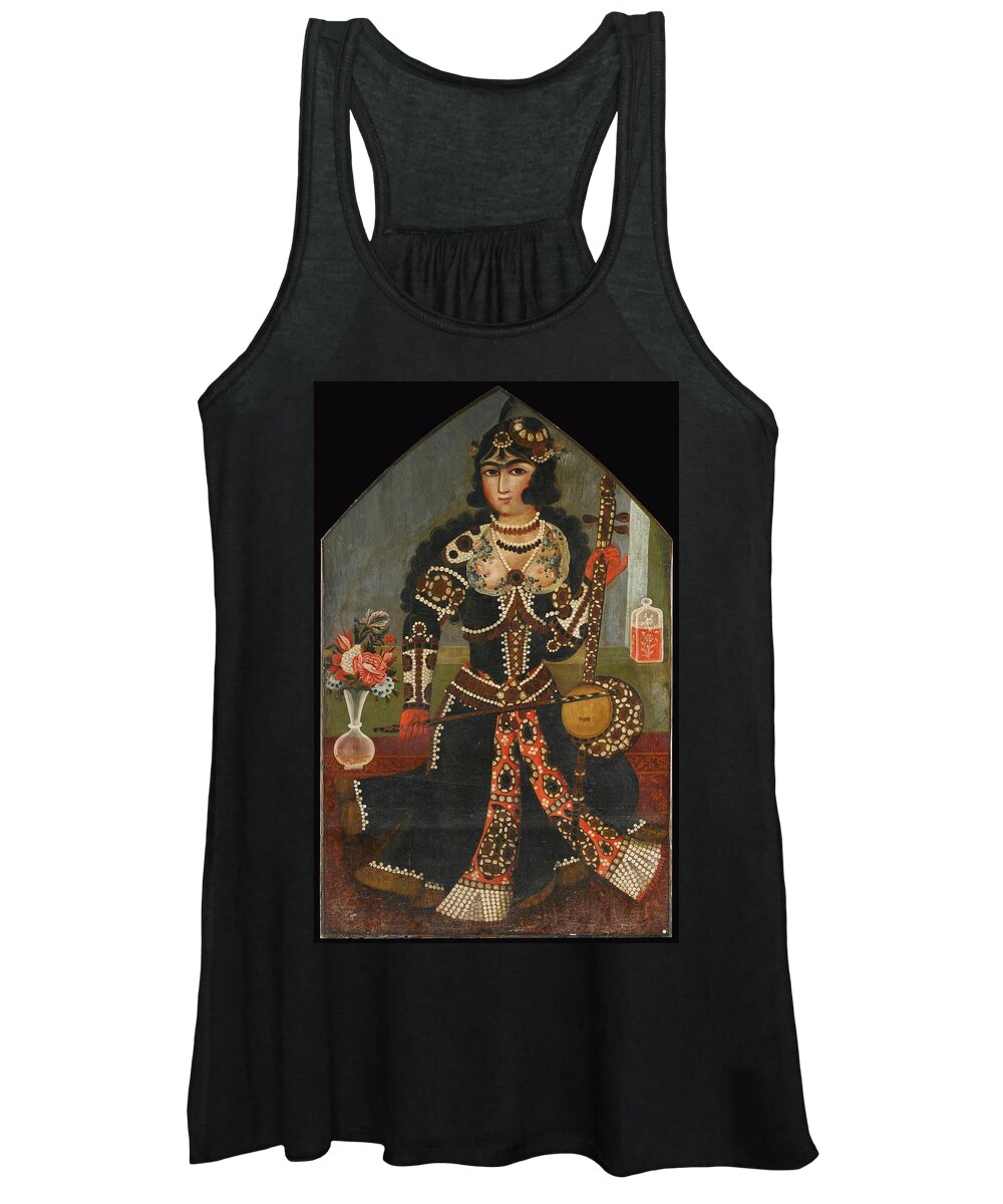A Female Musician Playing A Spike Fiddle Women's Tank Top featuring the painting A female musician playing a spike fiddle by Eastern Accent 