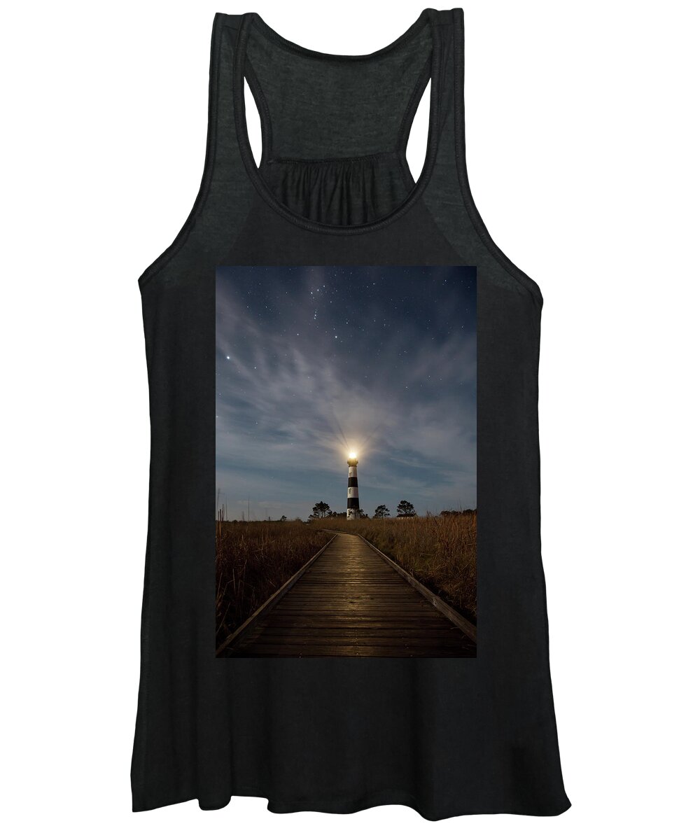 Bodie Island Lighthouse Women's Tank Top featuring the photograph A Night at Bodie Island Lighthouse by Jim Neal