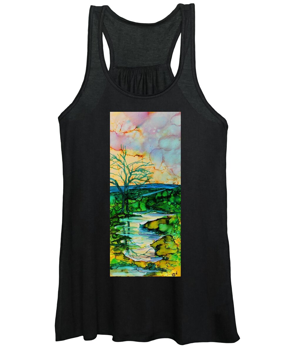 Alcohol Ink Women's Tank Top featuring the painting Stream - A 235 by Catherine Van Der Woerd