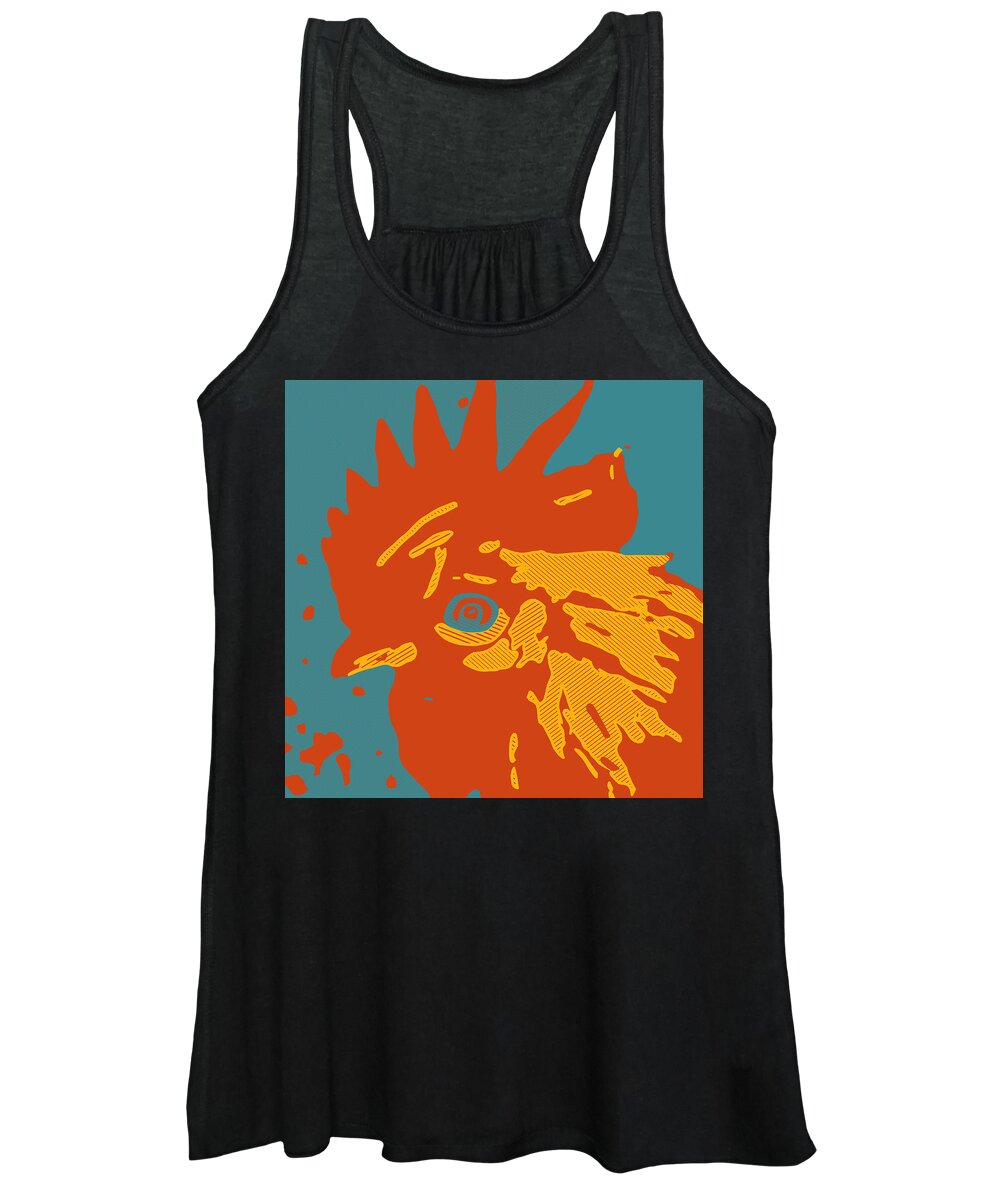 Rooster Women's Tank Top featuring the painting Analog Rooster Rocks by Neal Barbosa
