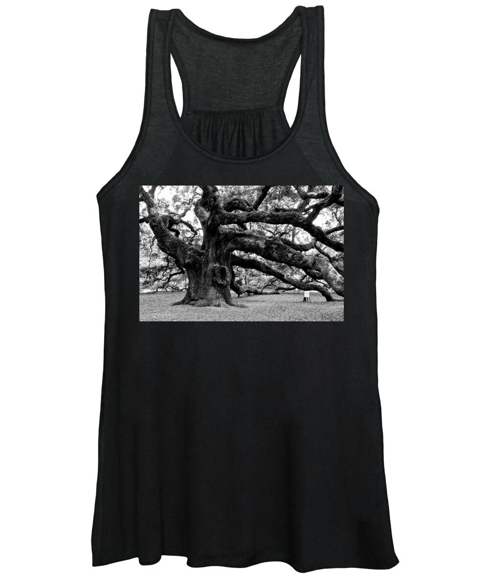 Nature Women's Tank Top featuring the photograph Angel Oak Tree 2009 Black and White by Louis Dallara