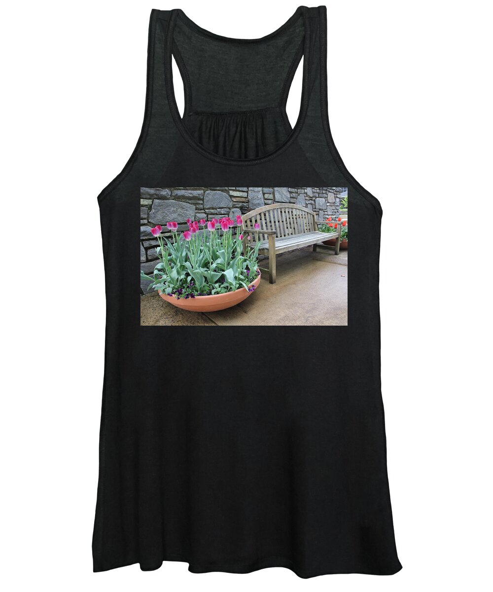 Bench Women's Tank Top featuring the photograph Arboretum Bench by Allen Nice-Webb