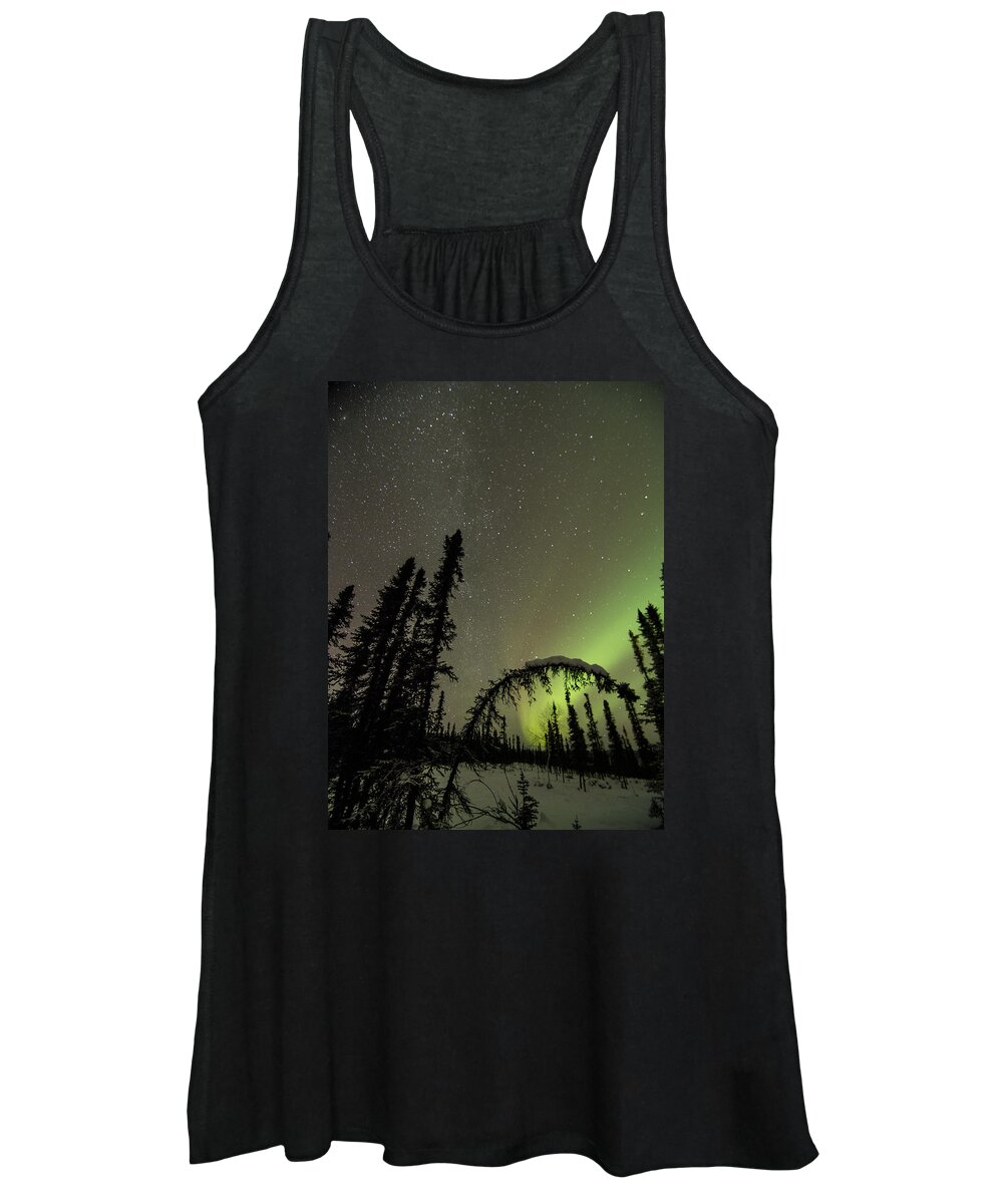 Aurora Borealis Women's Tank Top featuring the photograph Arched Spruce Aurora by Ian Johnson