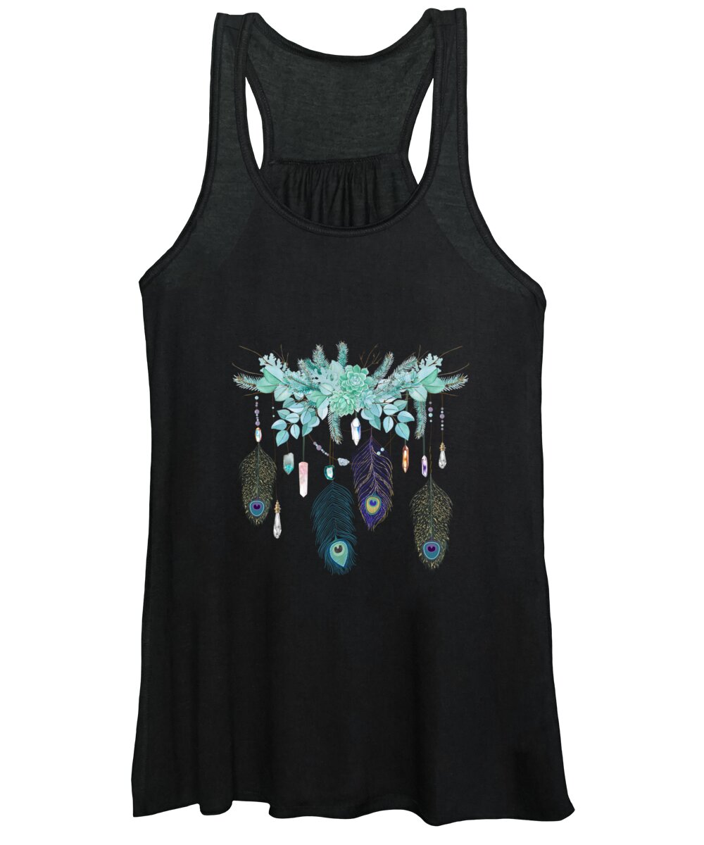 Peacock Women's Tank Top featuring the painting Peacock And Eucalyptus Crystal Spirit Gazer by Little Bunny Sunshine