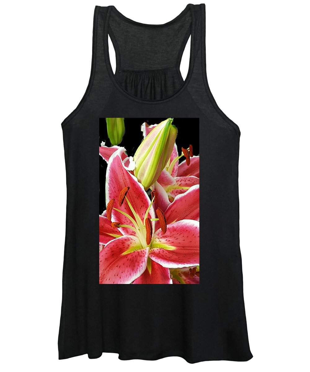 Asian Lily Women's Tank Top featuring the digital art Asian Lily Faces by Pamela Smale Williams
