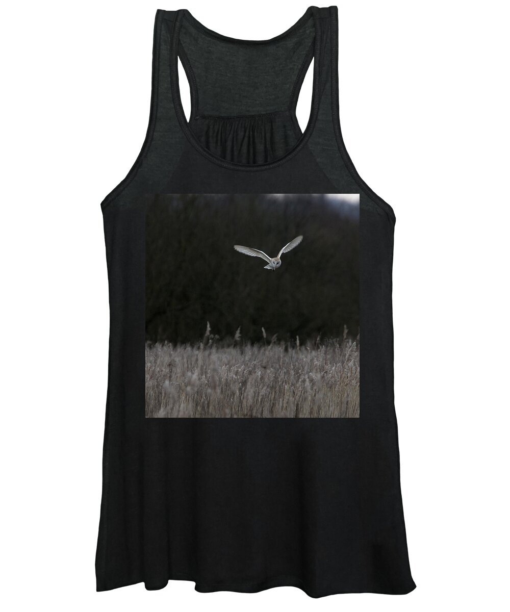 Barn Women's Tank Top featuring the photograph Barn Owl hunting at dusk by Tony Mills