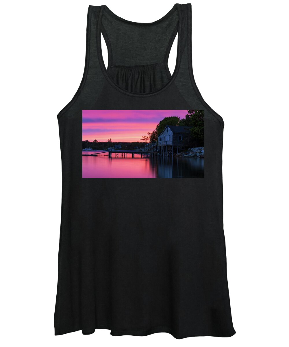 Bass Harbor Women's Tank Top featuring the photograph Bass Harbor Sunset by Holly Ross