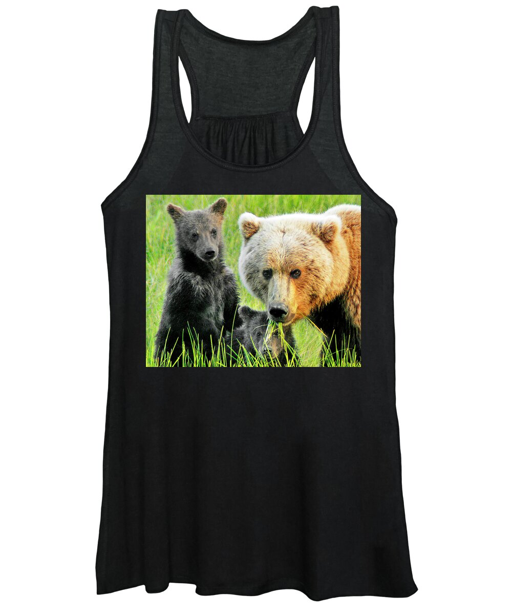 Grizzly Women's Tank Top featuring the photograph Bear Family Portraait by Ted Keller
