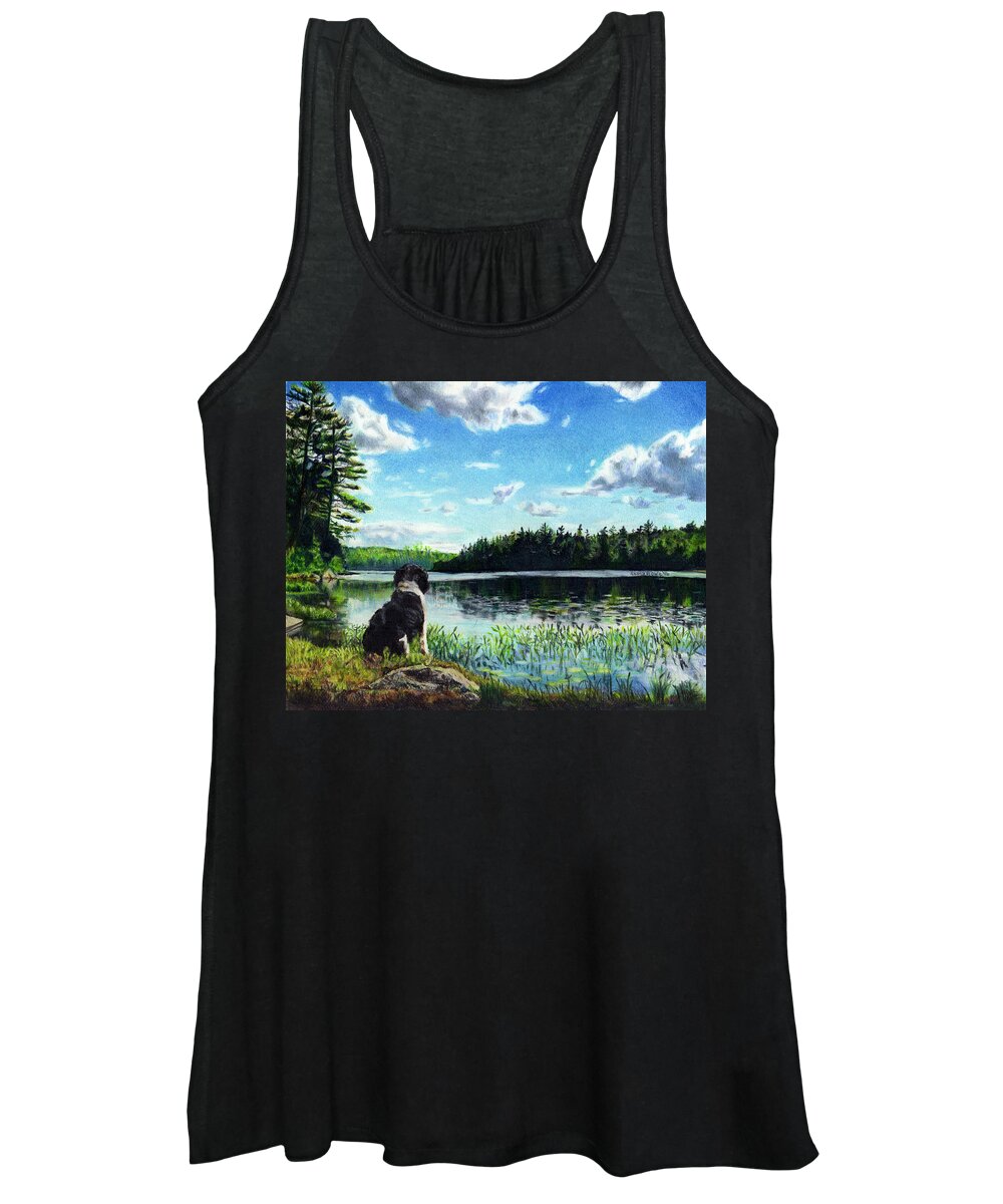 Spaniel Women's Tank Top featuring the drawing Beasley on Black Pond by Shana Rowe Jackson