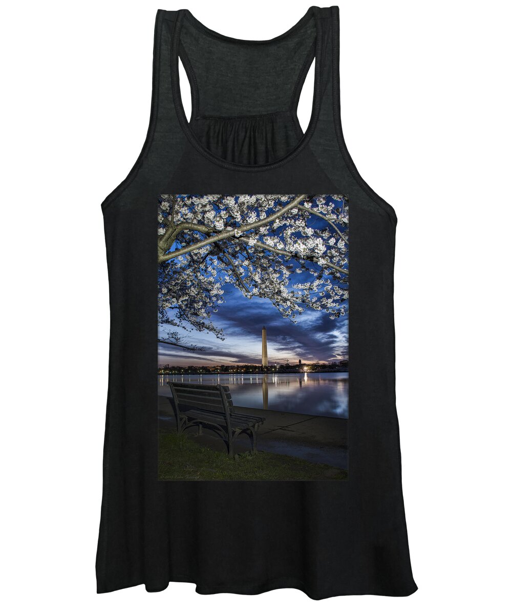 Washington Monument Women's Tank Top featuring the photograph Bench with a view by Erika Fawcett