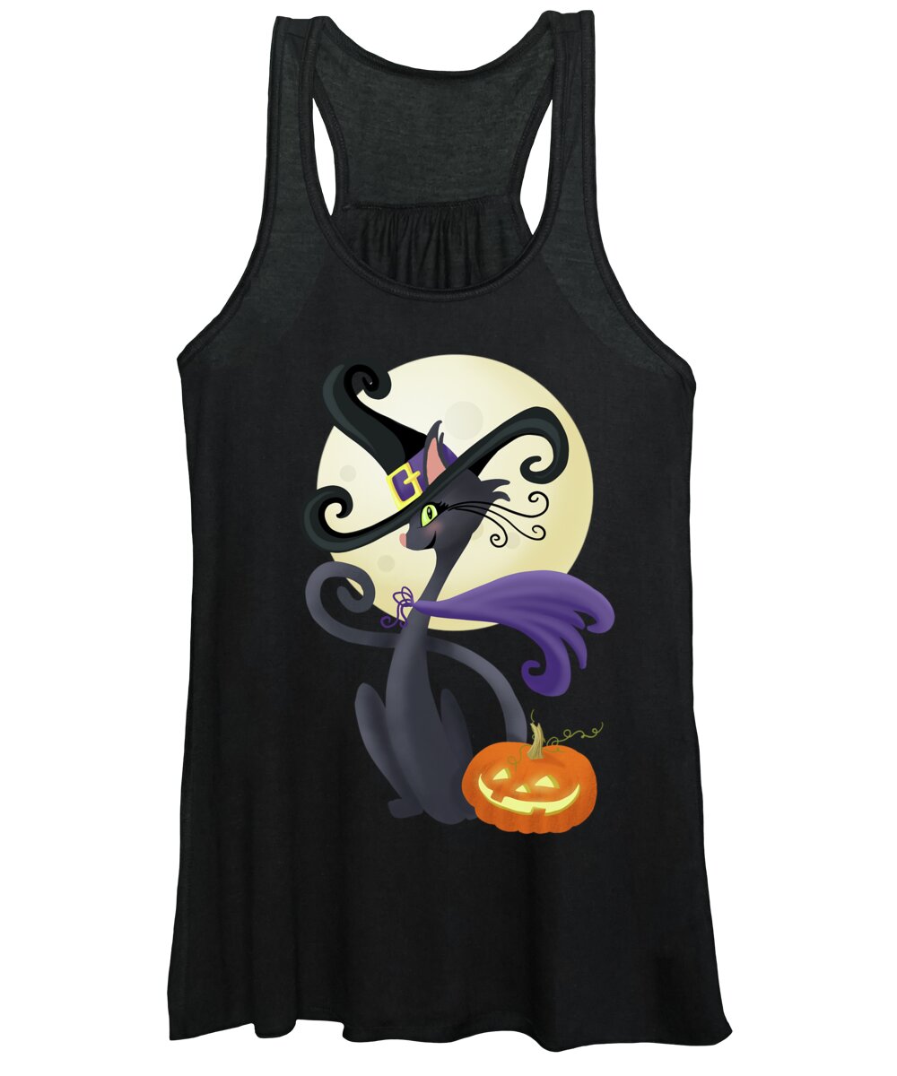 Halloween Women's Tank Top featuring the painting Bewitching Halloween Black Cat by Little Bunny Sunshine