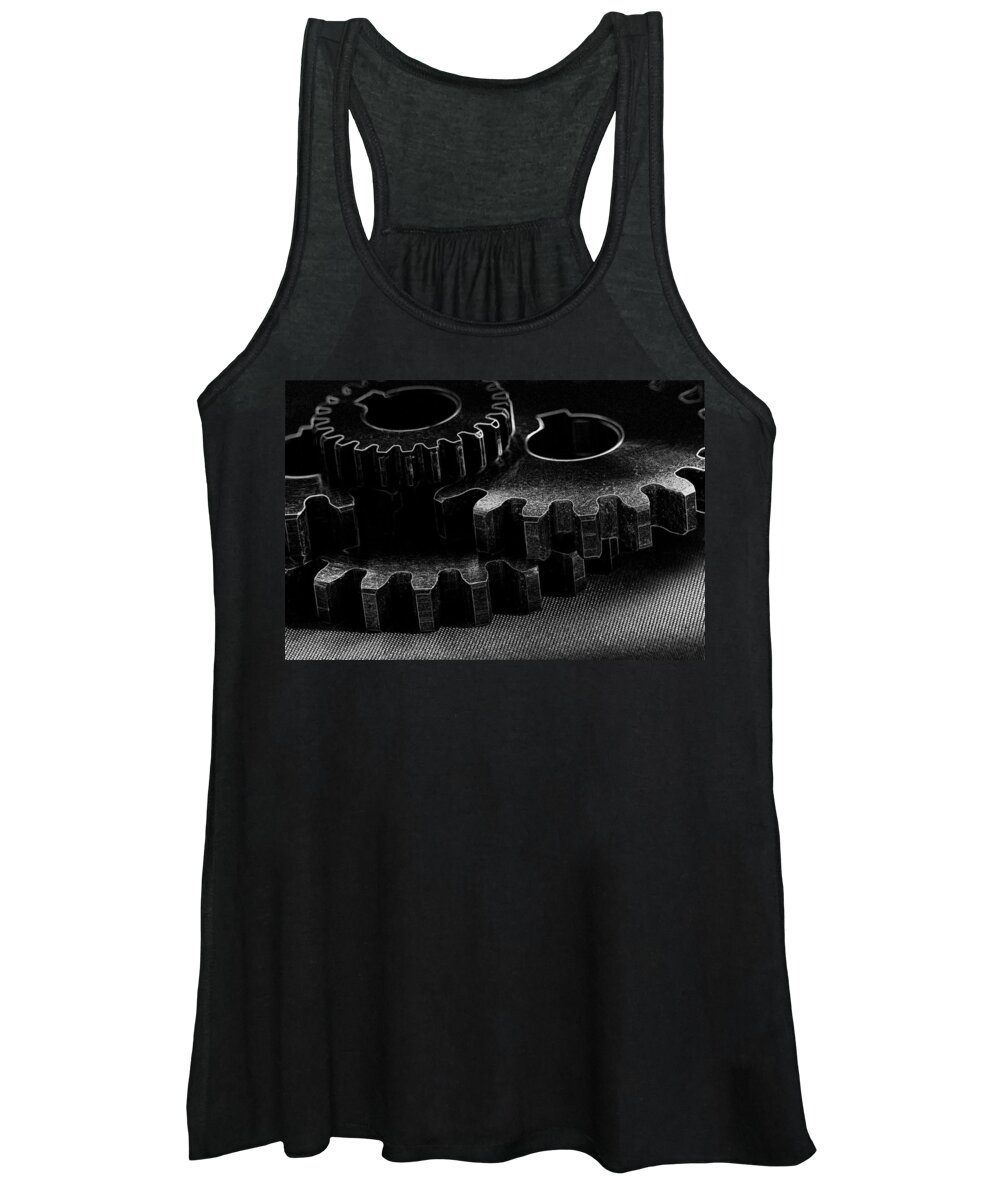 Cogs Women's Tank Top featuring the photograph Black Gears In Black by David Andersen