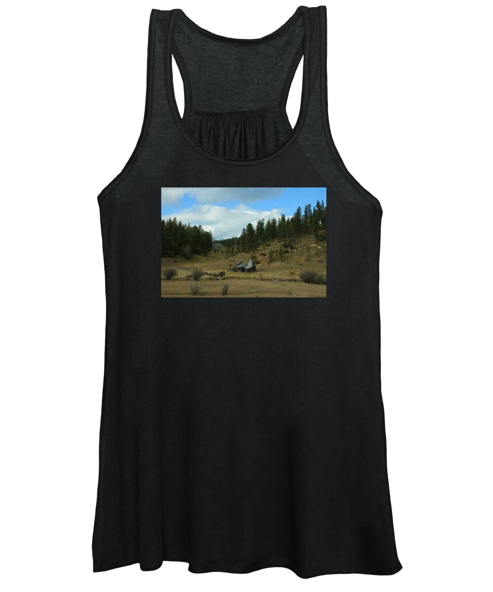 Old Cabin Women's Tank Top featuring the photograph Black Hills Broken Down Cabin by Christopher J Kirby