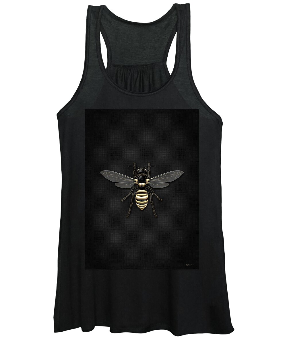 Beasts Creatures And Critters By Serge Averbukh Women's Tank Top featuring the photograph Black Wasp with Gold Accents on Black by Serge Averbukh