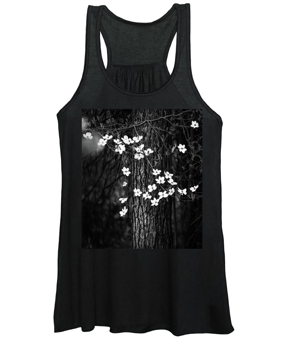 Yosemite Women's Tank Top featuring the photograph Blooming Dogwoods in Yosemite Black and White by Larry Marshall