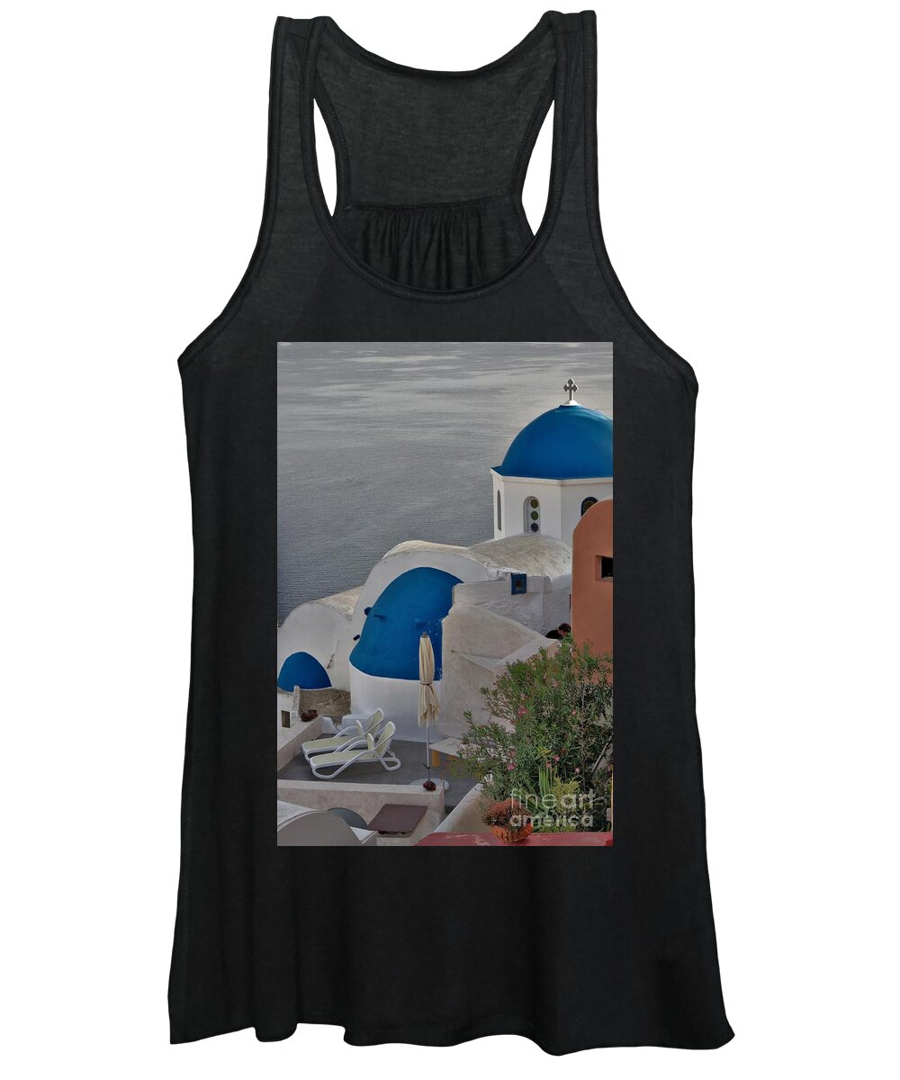 Santorini Women's Tank Top featuring the photograph Blue Domes by Jeremy Hayden
