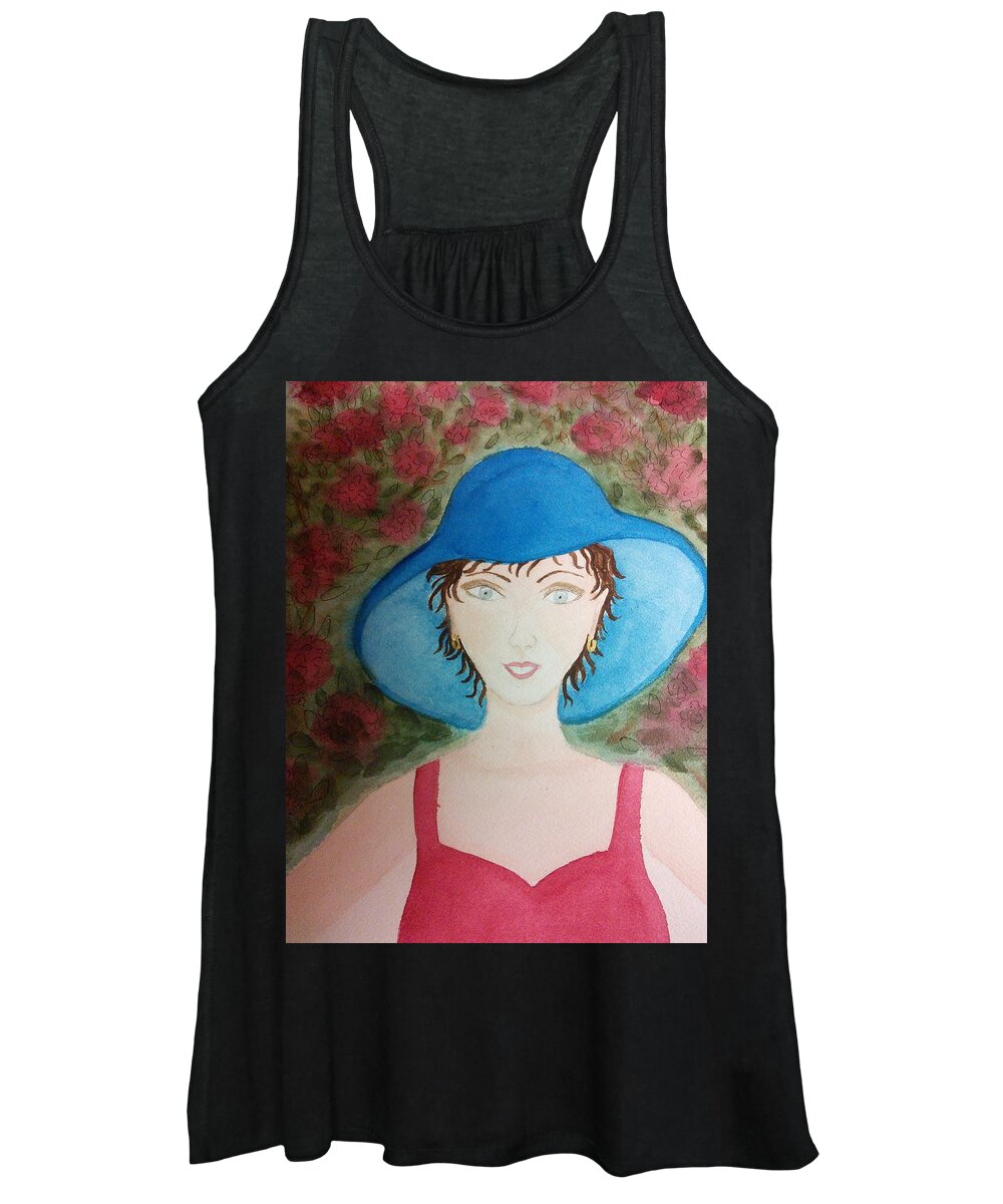 Blue Hat Women's Tank Top featuring the painting Blue Hat by Susan Nielsen