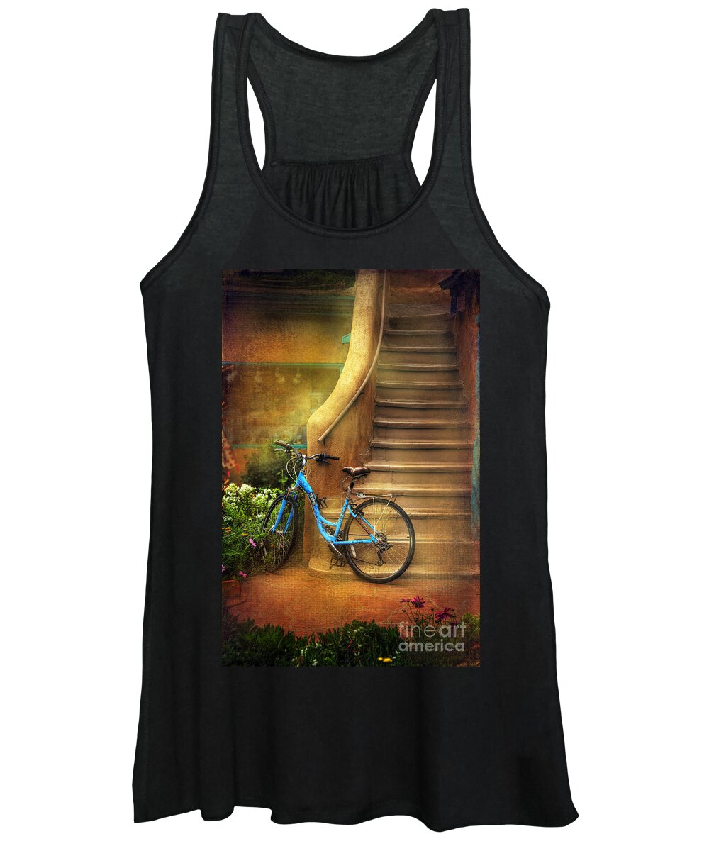 Bicycle Women's Tank Top featuring the photograph Blue Taos Bicycle by Craig J Satterlee