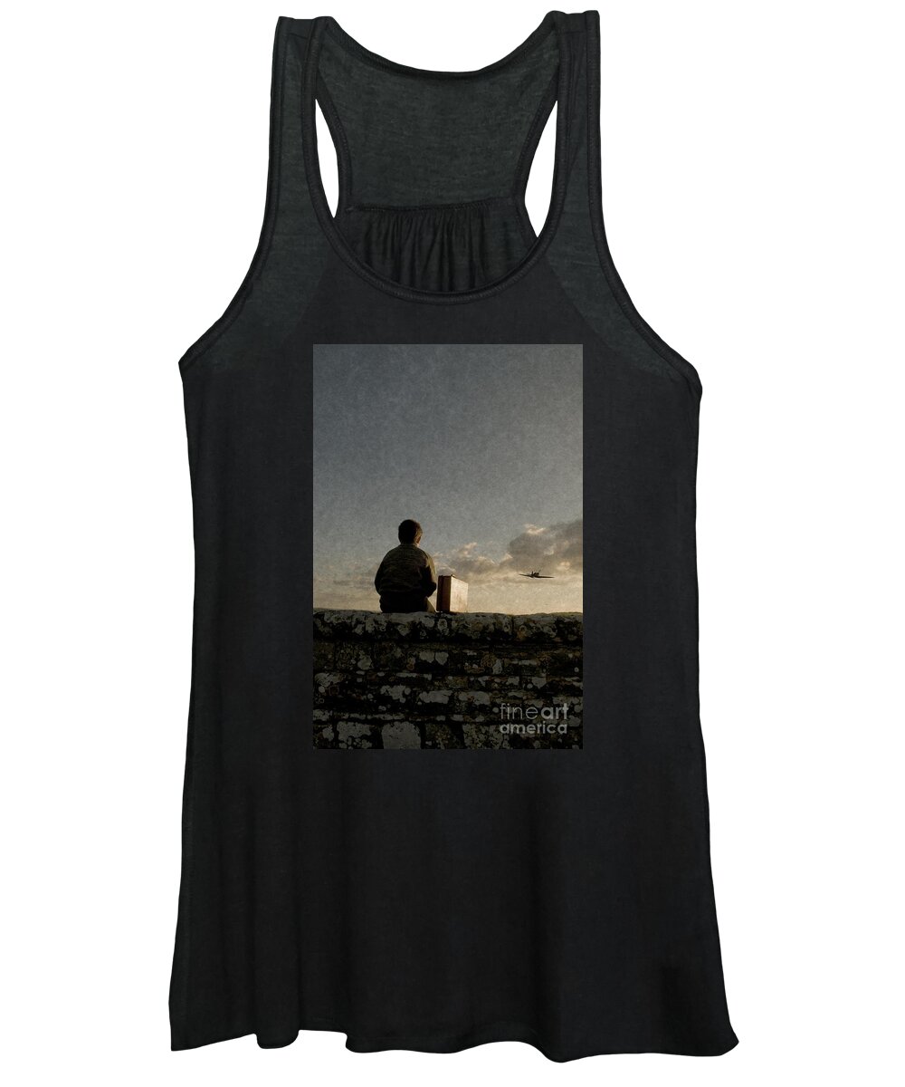 Boy Women's Tank Top featuring the photograph Boy on wall by Clayton Bastiani