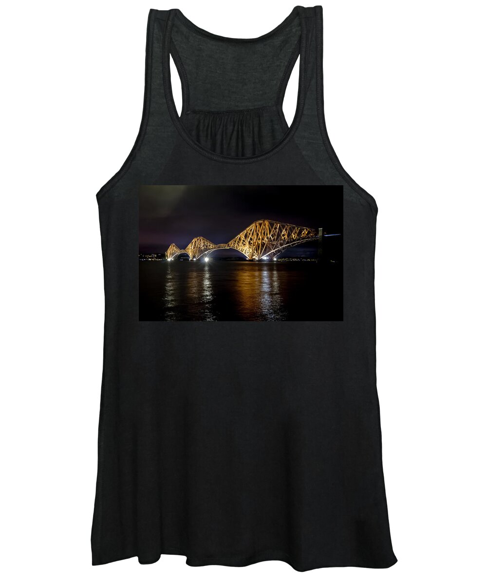 Water Women's Tank Top featuring the photograph Bridge over water lights. by Elena Perelman
