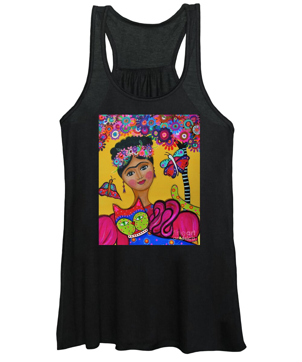 Tree Women's Tank Top featuring the painting Brigit's Frida And Cat by Pristine Cartera Turkus