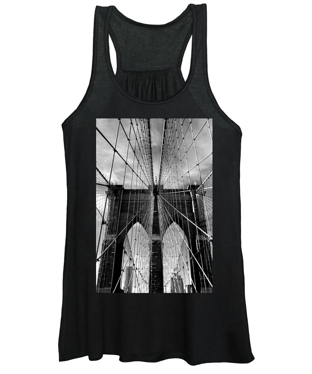 Bridge Women's Tank Top featuring the photograph Brooklyn Bridge in Monochrome by Jessica Jenney