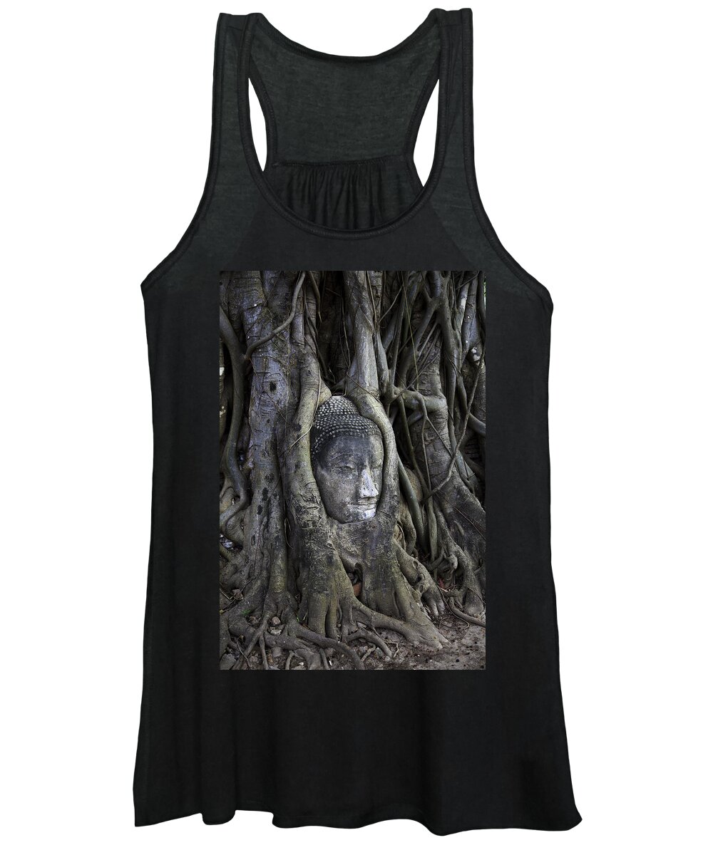 Buddha Head In Tree Women's Tank Top featuring the photograph Buddha Head in Tree by Adrian Evans