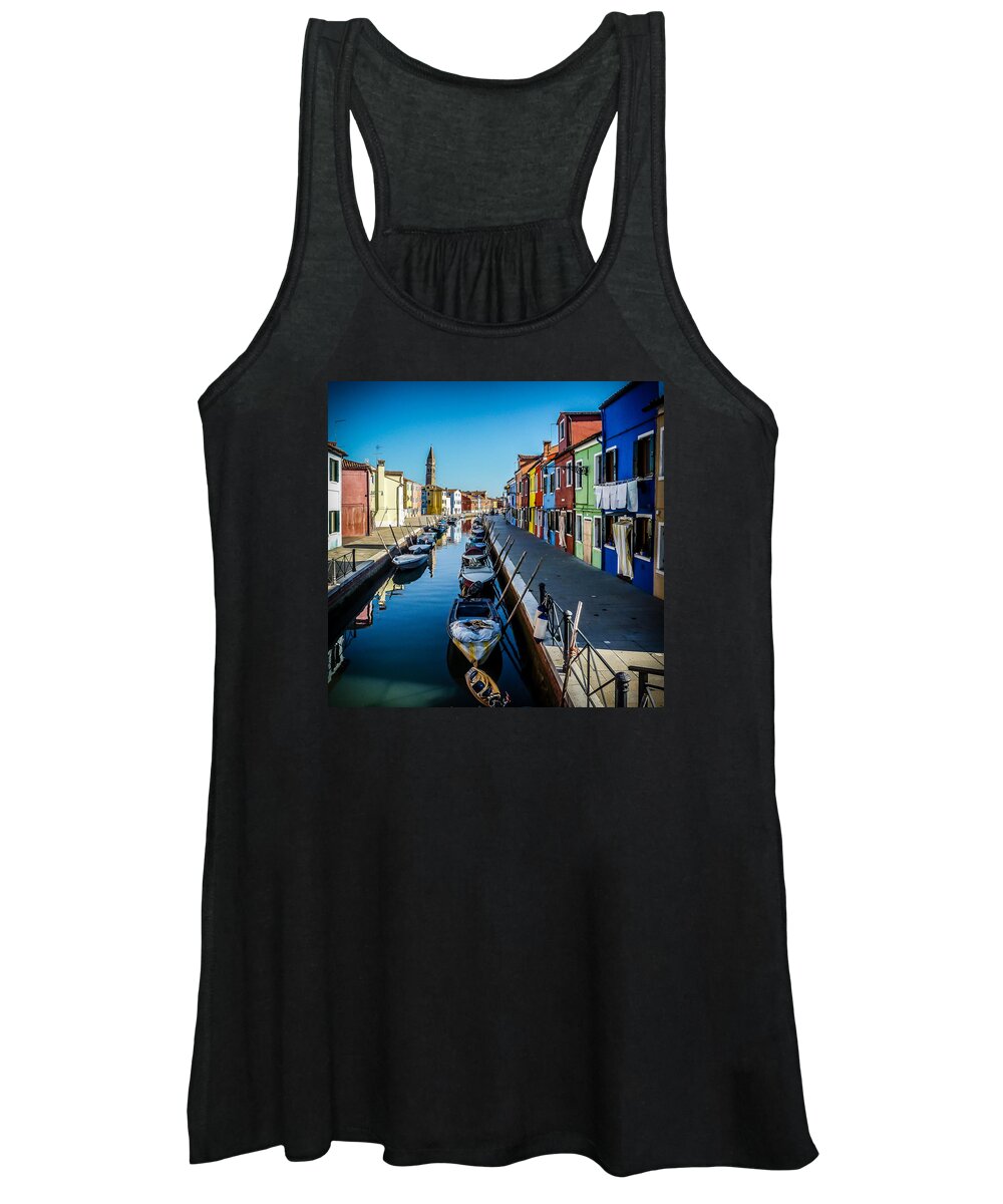 Burano Women's Tank Top featuring the photograph Burano Canal Clothesline by Pamela Newcomb