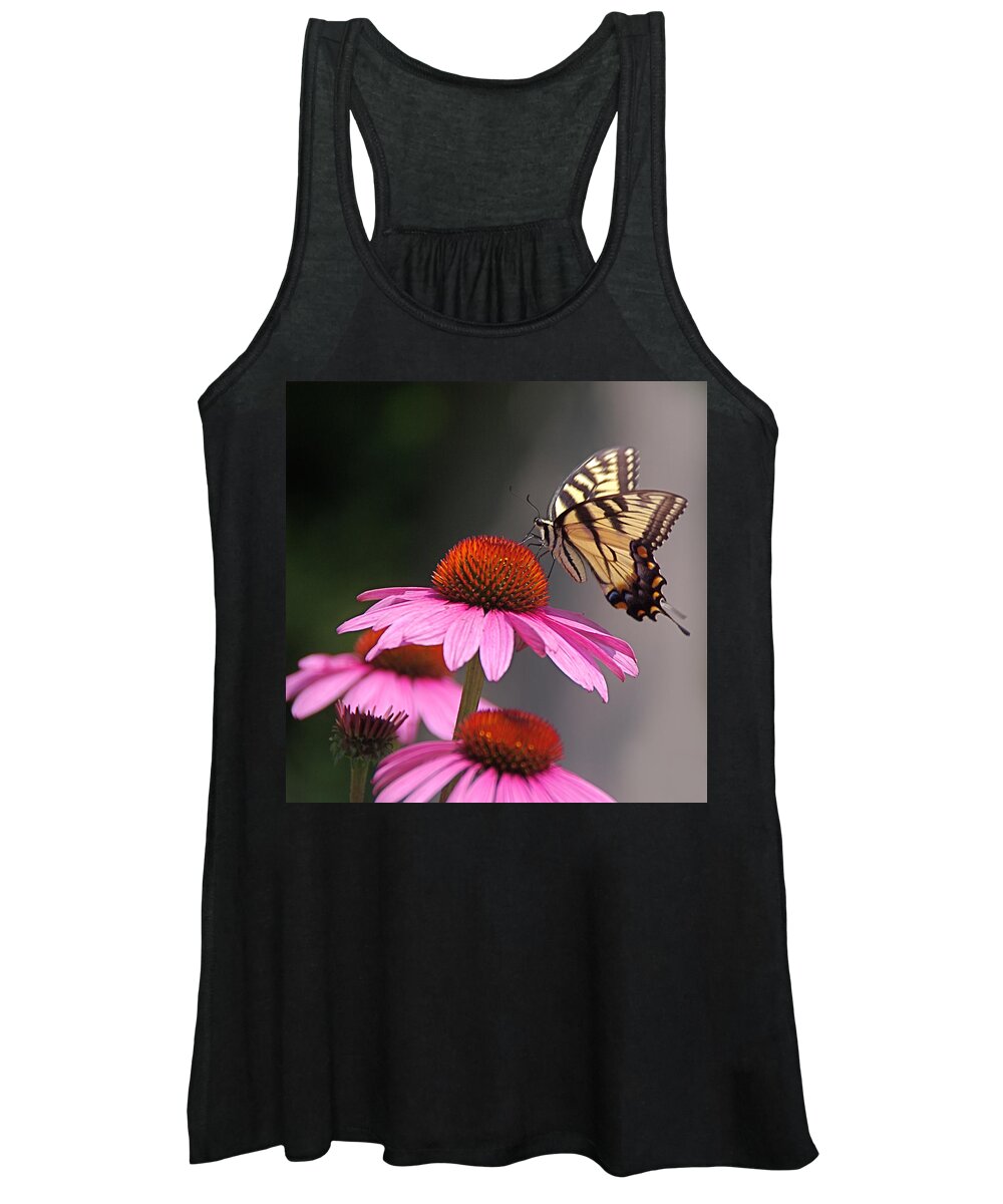 Tiger Swallowtail Butterfly Women's Tank Top featuring the photograph Butterfly and Coneflower by Byron Varvarigos