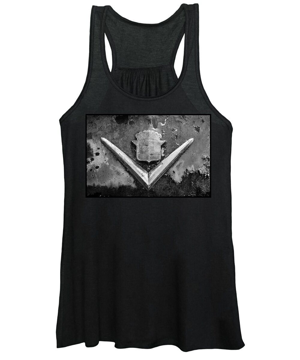 Rusted Car Hood Women's Tank Top featuring the photograph Cadillac Emblem On Rusted Hood by Matthew Pace