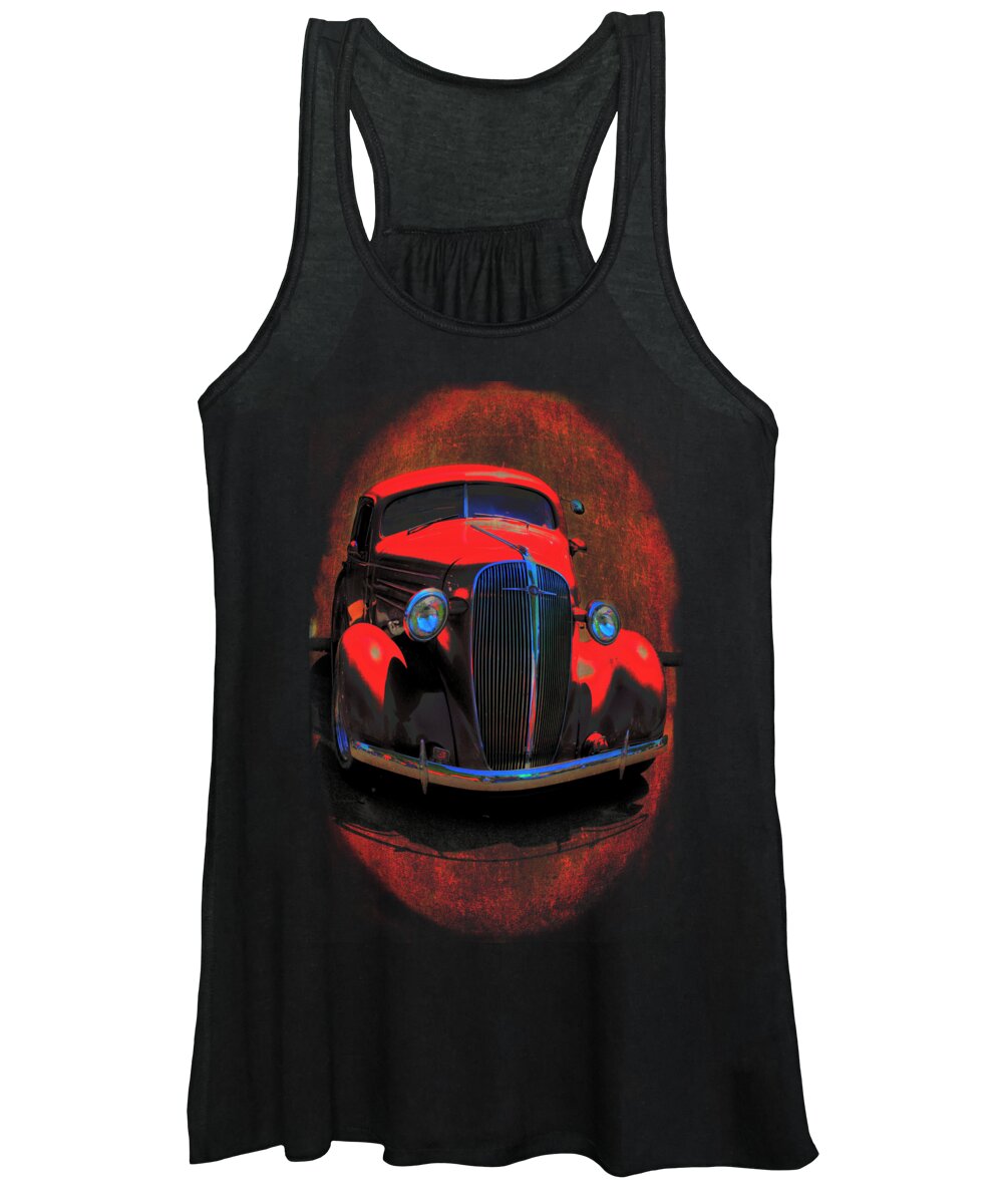 Vintage Car Art Women's Tank Top featuring the mixed media Car Art 0443 Red Oval by Lesa Fine