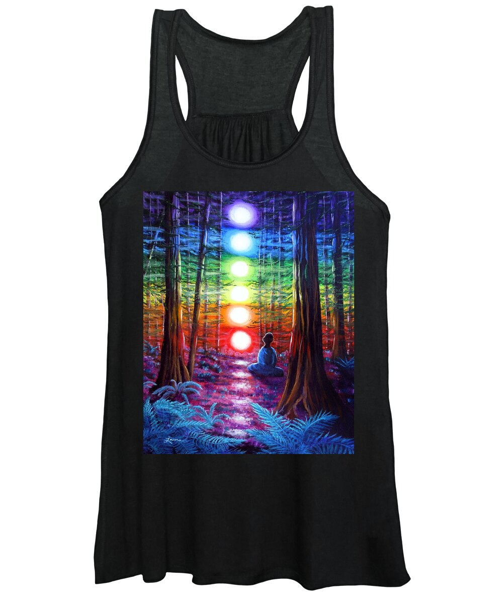 Zen Women's Tank Top featuring the painting Chakra Meditation in the Redwoods by Laura Iverson
