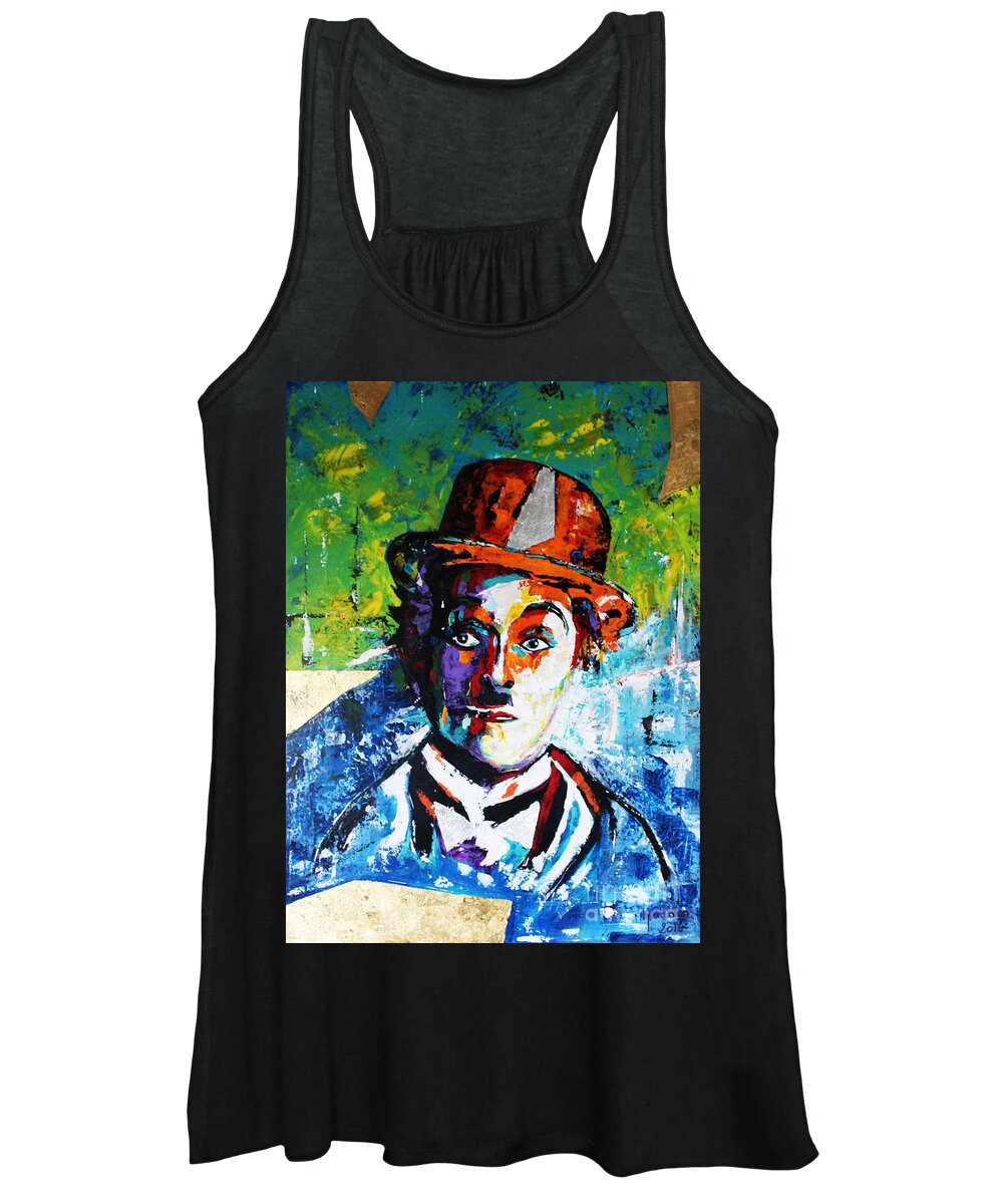 Home Design Women's Tank Top featuring the painting CHARLIE CHAPLIN Gold by Kathleen Artist PRO