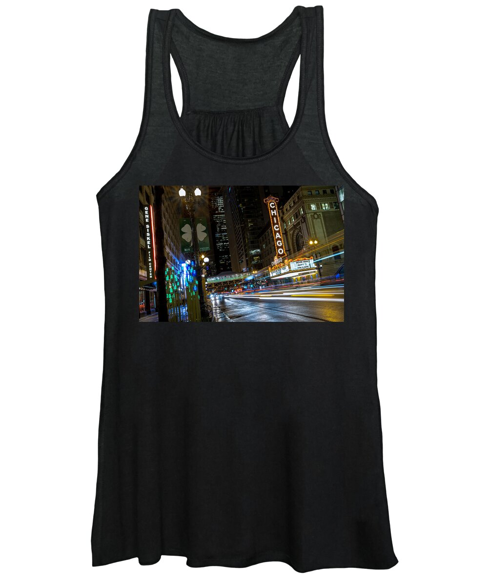 Chicago Theatre Women's Tank Top featuring the photograph Chicago Theatre Lightscape by Ryan Smith