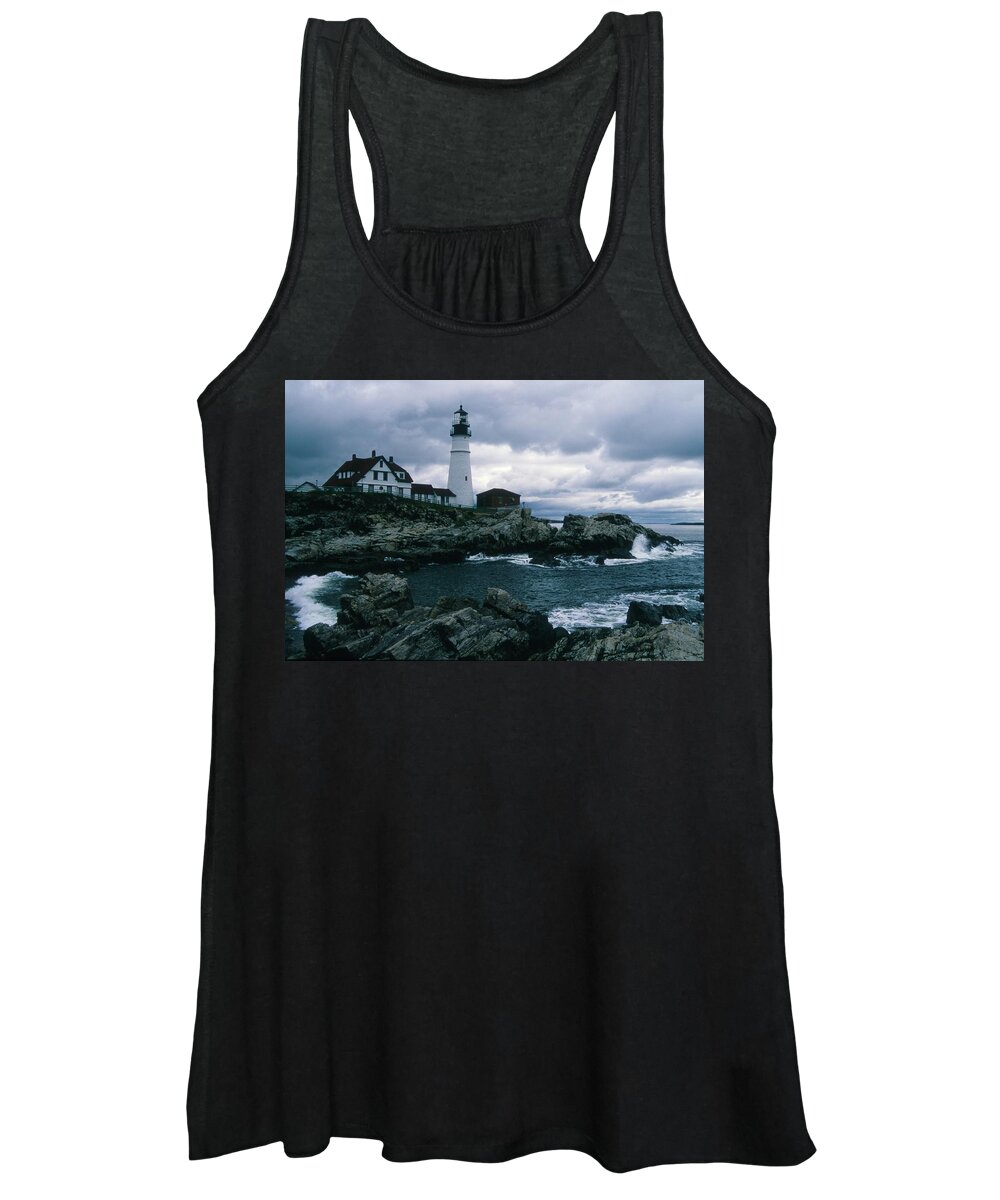 Landscape New England Lighthouse Nautical Storm Coast Women's Tank Top featuring the photograph Cnrg0601 by Henry Butz