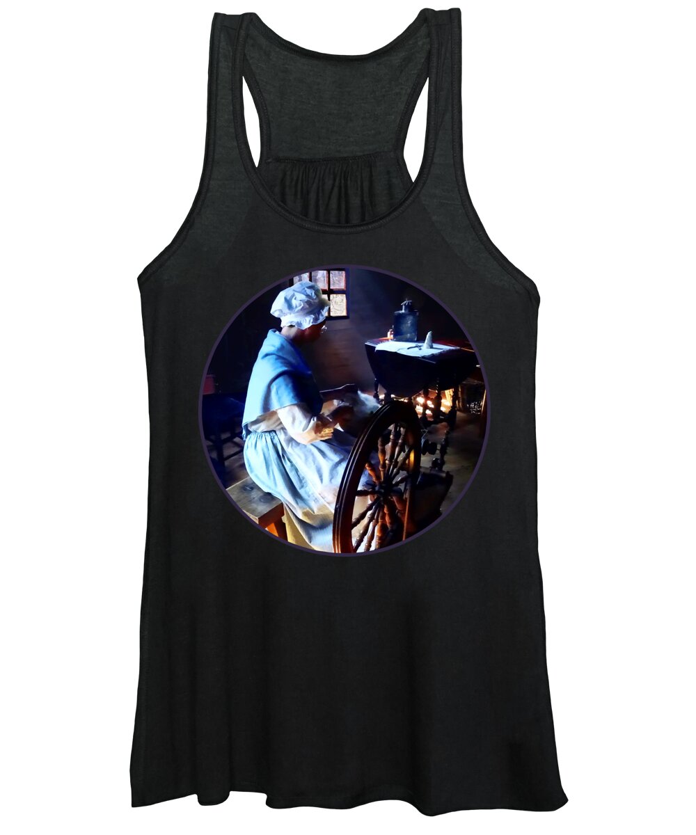 Spinning Wheel Women's Tank Top featuring the photograph Colonial Woman Spinning by Susan Savad