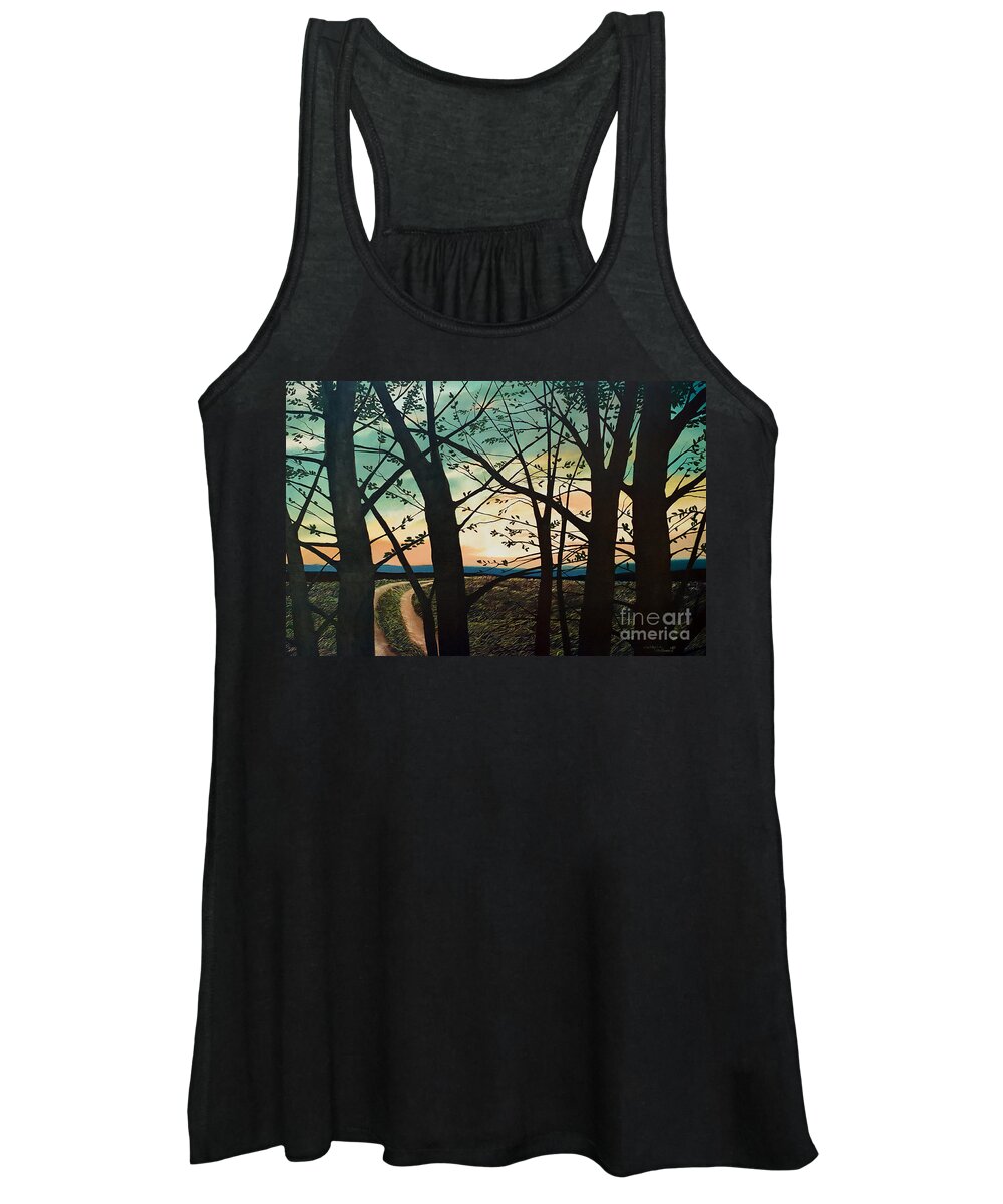 Country Road Women's Tank Top featuring the painting Country road behind the trees by Christopher Shellhammer