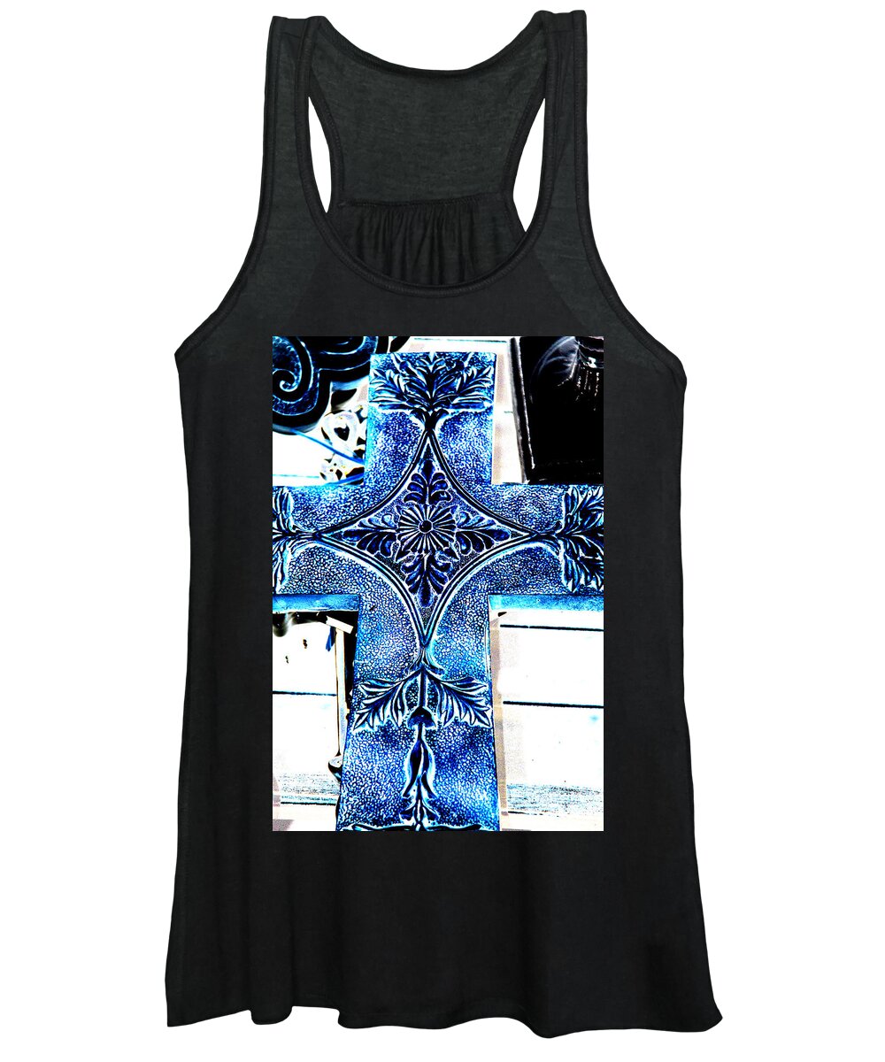 Photography Women's Tank Top featuring the photograph Cross in blue by Susanne Van Hulst