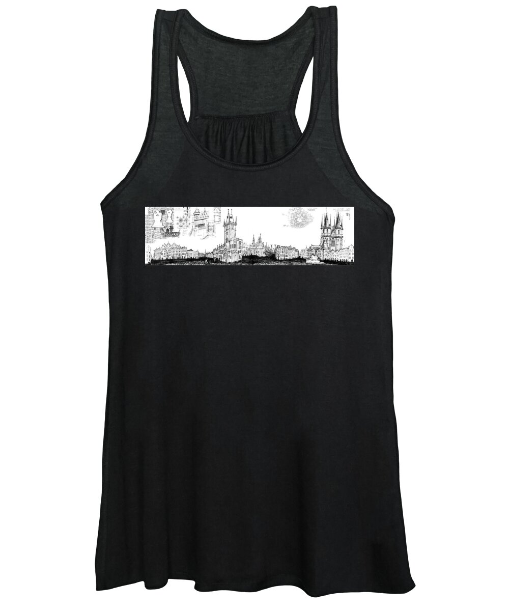 Old Town Square In Prague Women's Tank Top featuring the drawing Czech Republic 6.52.Hungary-6-detail-a by Charlie Szoradi