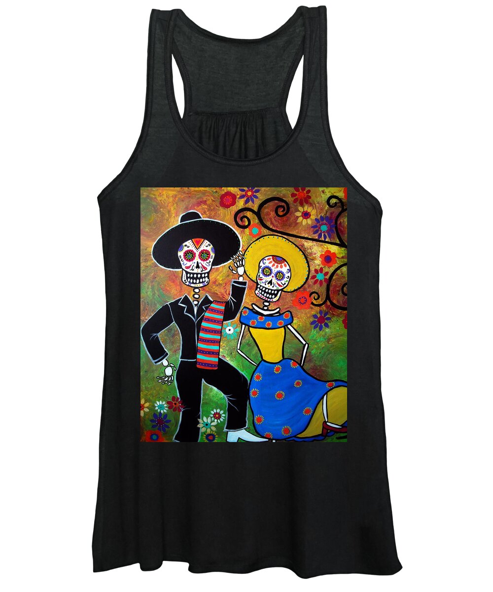 Mexican Women's Tank Top featuring the painting Day Of The Dead Bailar by Pristine Cartera Turkus