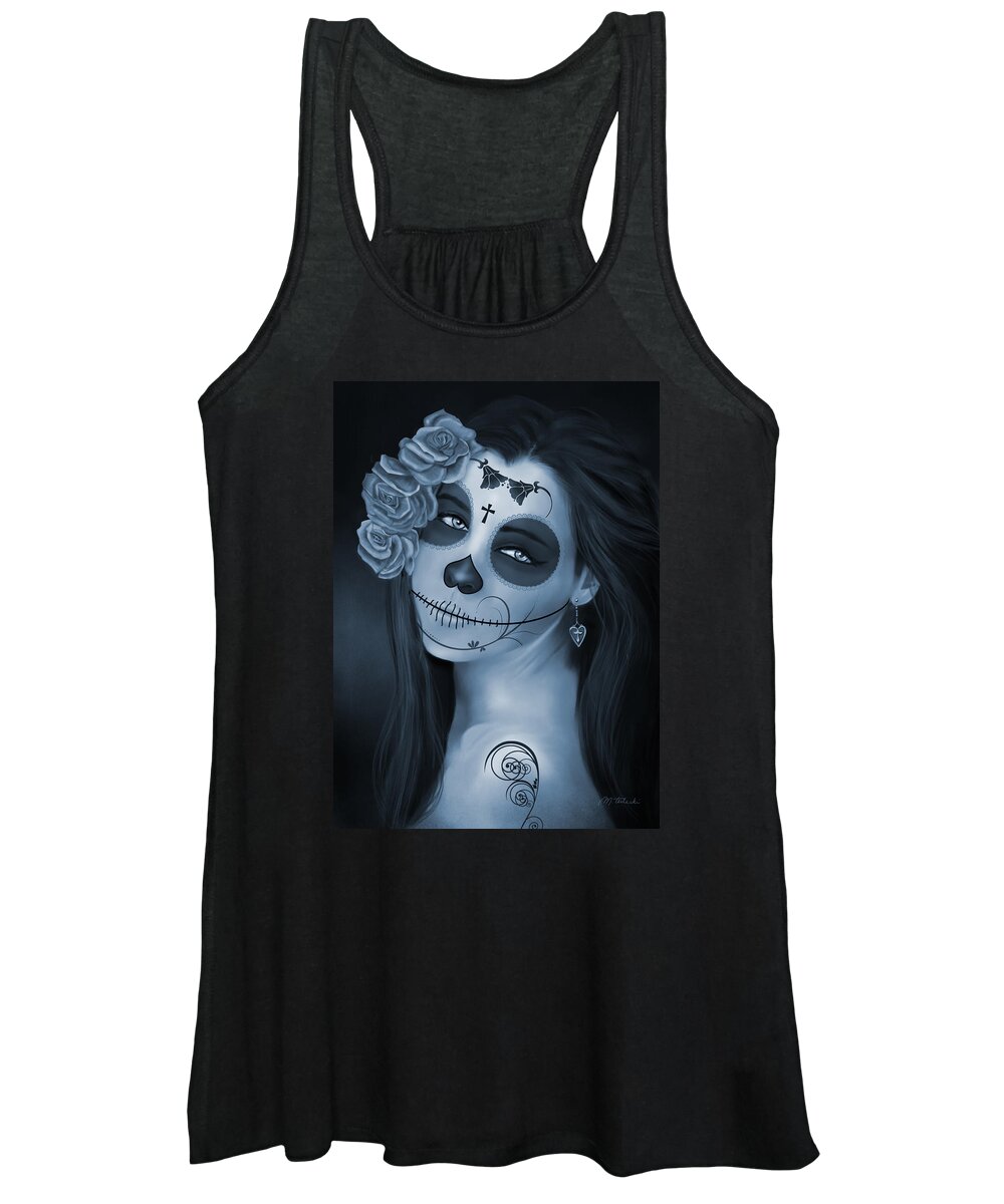 Day Of The Dead Women's Tank Top featuring the painting Day of the Dead Bride Monochromatic by Maggie Terlecki