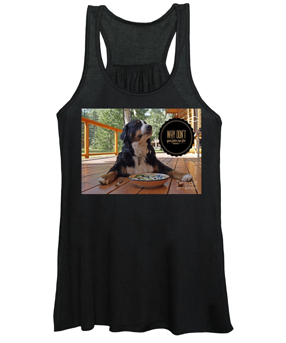 Dinner Women's Tank Top featuring the digital art Dinner with my Dog by Kathy Tarochione