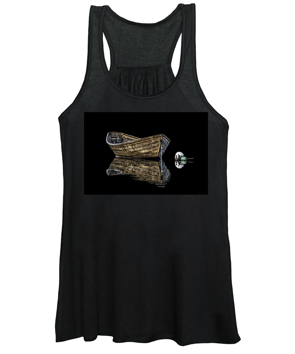 Dory And Mooring Women's Tank Top featuring the photograph Dory and Mooring on Black by Marty Saccone