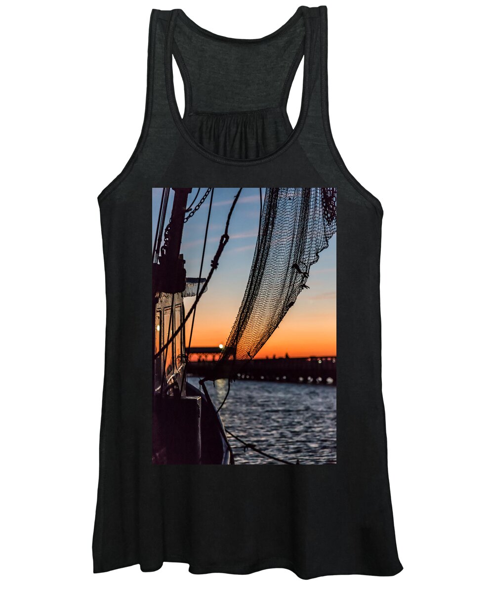 Mt. Pleasant Women's Tank Top featuring the photograph Dusk at Shem Creek Pier in Mt. Pleasant, SC by Donnie Whitaker